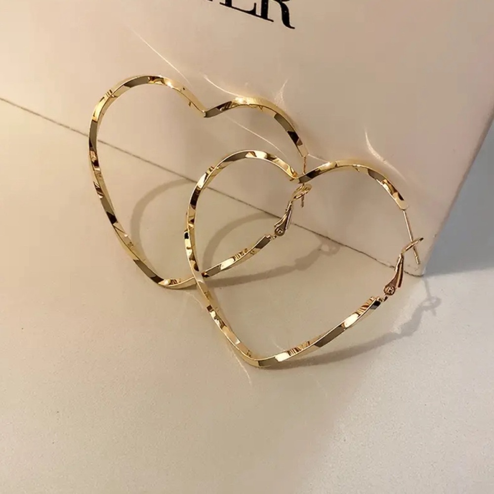 Elegant Golden-Tone Heart Hoop Earrings